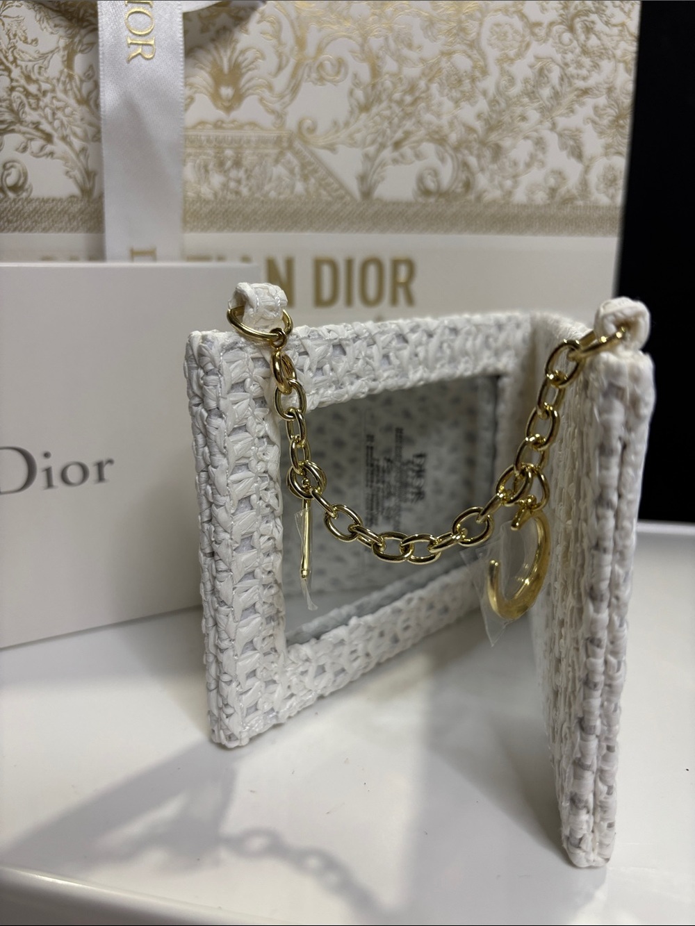Dior White Woven mirror with CD chain - Picture 3 of 6